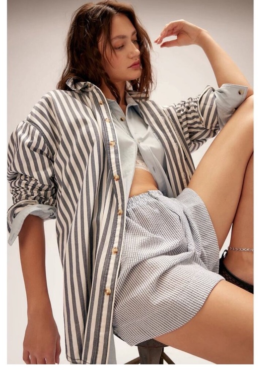 Free People Tops - Free People Oversized Freddie Striped Shirt Nautical Navy